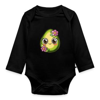 Sweet avocado with flowers - Organic Longsleeve Baby Bodysuit - black - Front