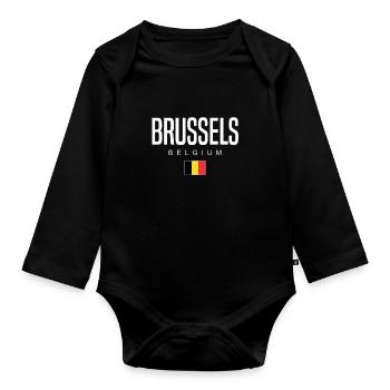 Brussels Belgium - Organic Longsleeve Baby Bodysuit - black - Front