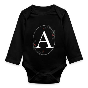 Letter A - Organic Longsleeve Baby Bodysuit - black - Front