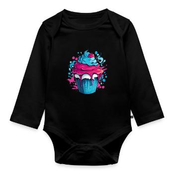Cupcake with color explosion - Organic Longsleeve Baby Bodysuit - black - Front