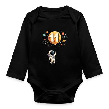 Astronaute mignon 11e anniversaire garçon espace - Body Bébé bio manches longues - noir - Devant
