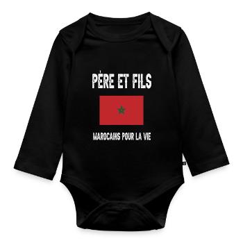 père et fils papa marocain maroc fêtes des pères - Body Bébé bio manches longues - noir - Devant