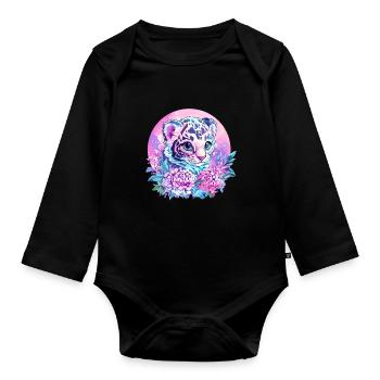 Bébé tigre avec couronne de fleurs - Body Bébé bio manches longues - noir - Devant