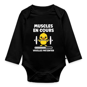 Animaux Humour musculation - Body Bébé bio manches longues - noir - Devant