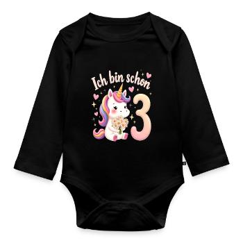 Licorne mignonne 3ème anniversaire pour les filles - Body Bébé bio manches longues - noir - Devant