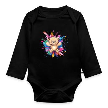 Teddy bear color explosion - Organic Longsleeve Baby Bodysuit - black - Front