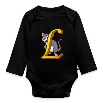 LETTRE L - Body Bébé bio manches longues - noir - Devant