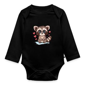 raton laveur avec des cœurs - Body Bébé bio manches longues - noir - Devant