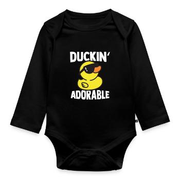 Duckin' Adorable Yellow Duck Rubber Duck Gift - Organic Longsleeve Baby Bodysuit - black - Front