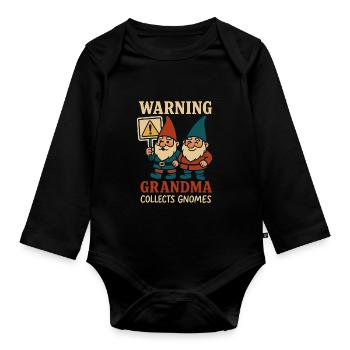 Garten Zwerg Oma: Eigenwilliger Gnomecore, - Baby Bio-Langarm-Body - Schwarz - Vorne