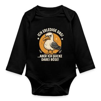 Ich mach das Möwe lustiger Büro Spruch - Baby Bio-Langarm-Body - Schwarz - Vorne