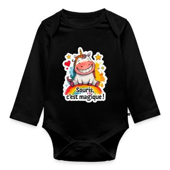 Magic Unicorn – Mouse, it's magic! - Organic Longsleeve Baby Bodysuit - black - Front
