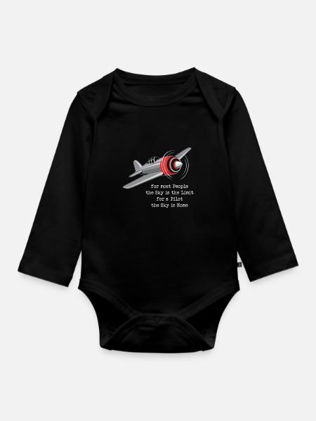 Pilot aviation plane flying gift - Organic Longsleeve Baby Bodysuit - black