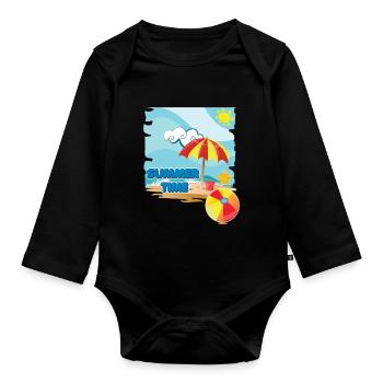Summer time on the beach with umbrella on vacation - Organic Longsleeve Baby Bodysuit - black - Front