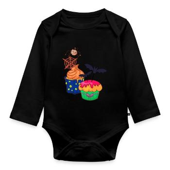 Halloween Cupcake Muffin Kuchen Backen Süßigkeiten - Baby Bio-Langarm-Body - Schwarz - Vorne