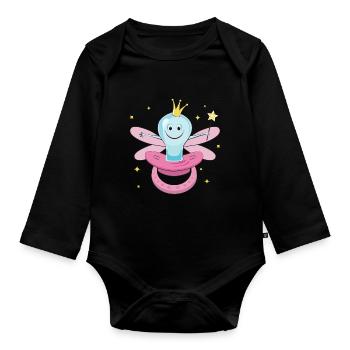 Spaß-Schnuller-Fee-T-Shirt für Mädchen, zum von Friedensstiftern loszukommen - Baby Bio-Langarm-Body - Schwarz - Vorne