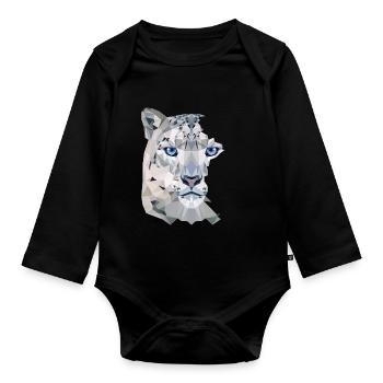 Snow Leopard Split - Baby Bio-Langarm-Body - Schwarz - Vorne