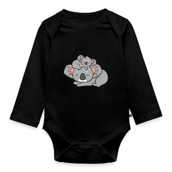 Koala - mom with child - Organic Longsleeve Baby Bodysuit - black - Front