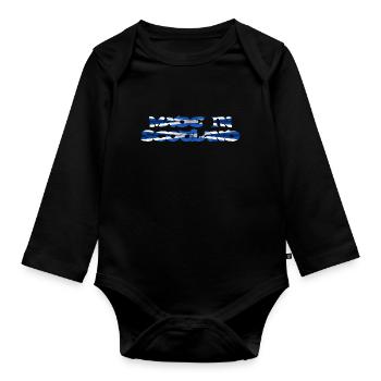 Made in Scotland flag color text design gift - Organic Longsleeve Baby Bodysuit - black - Front