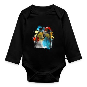 Sheltie Watercolors Colorful - Organic Longsleeve Baby Bodysuit - black - Front