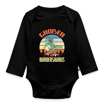 Großer Burdersaurus Dino Bruder Geschwister Spruch - Baby Bio-Langarm-Body - Schwarz - Vorne