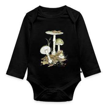 Green death cap mushroom - Organic Longsleeve Baby Bodysuit - black - Front