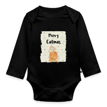 Merry Catmas - Clumy Cat With Christmas Lights - Organic Longsleeve Baby Bodysuit - black - Front