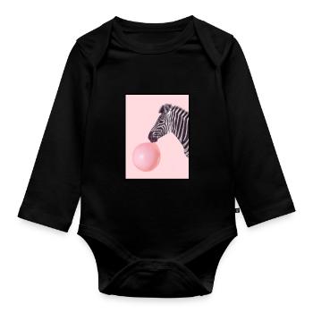 Zebra With Bubblegum / Pink Gum - Organic Longsleeve Baby Bodysuit - black - Front
