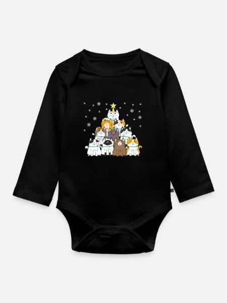 Weihnachtsbaum Katze Kätzchen Tannenbaum - Baby Bio-Langarm-Body - Schwarz