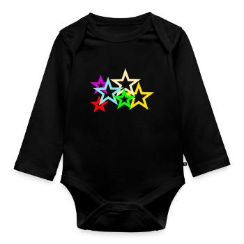 bunte Sterne - Baby Bio-Langarm-Body - Schwarz - Vorne