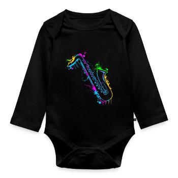 Saxophone saxophone saxophonist - Organic Longsleeve Baby Bodysuit - black - Front