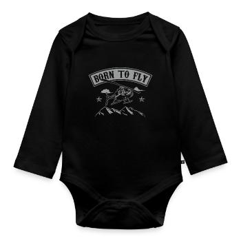 Born To Fly Helicopter Pilot Mountains Helicopter - Organic Longsleeve Baby Bodysuit - black - Front