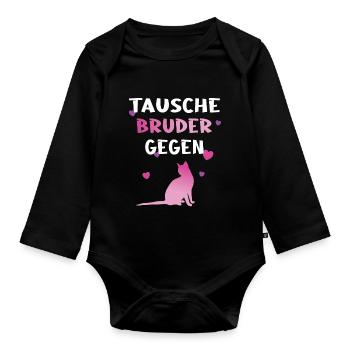 Tausche Bruder gegen Katze - Baby Bio-Langarm-Body - Schwarz - Vorne