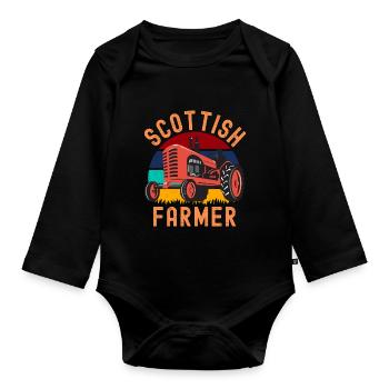 Scottish Farmer On Tractor - Organic Longsleeve Baby Bodysuit - black - Front