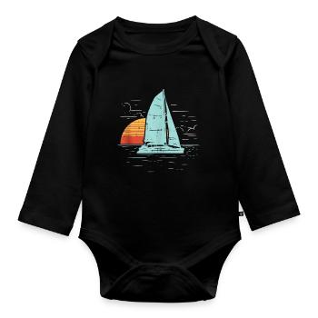retro boat voile anchor sail sailing - Baby Bio-Langarm-Body - Schwarz - Vorne