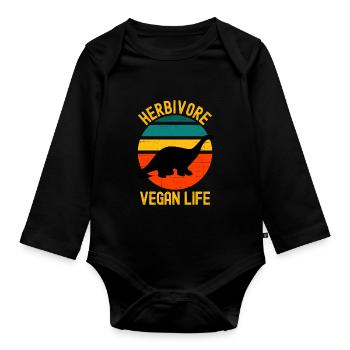 Pflanzenfresser Dinosaurier Vegan Leben Retro - Baby Bio-Langarm-Body - Schwarz - Vorne