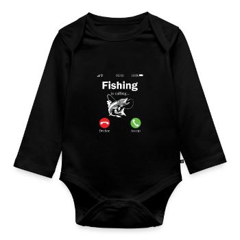 Fishing Is Calling Funny Cell Phone - Organic Longsleeve Baby Bodysuit - black - Front