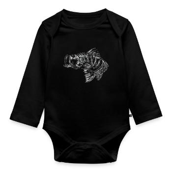 Für richtige Angler - Motiv Barsch Skelett - Baby Bio-Langarm-Body - Schwarz - Vorne