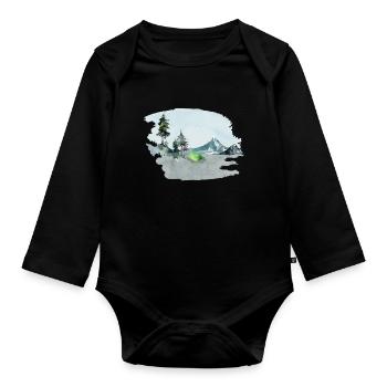 Camping tente dans la forêt et la montagne idée de cadeau - Body Bébé bio manches longues - noir - Devant