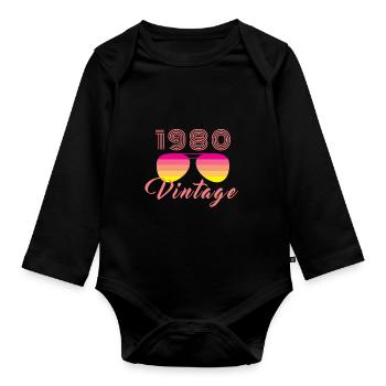 Vintage 1980 Cool Sunglasses Retro Pink - Organic Longsleeve Baby Bodysuit - black - Front