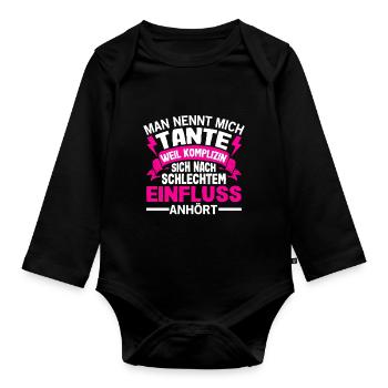 Man nennt mich Tante weil Komplizin Geschenk - Baby Bio-Langarm-Body - Schwarz - Vorne