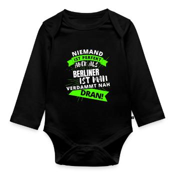 Berlin , Berliner , Hauptstadt, BERLIN Deutschland - Baby Bio-Langarm-Body - Schwarz - Vorne