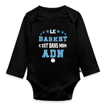 Le basket c'est dans mon adn.T shirt basketball - Body Bébé bio manches longues - noir - Devant