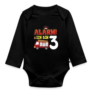 Alarm Ich bin 3 3.Geburtstag - Baby Bio-Langarm-Body - Schwarz - Vorne