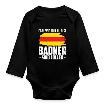 Badische Flagge | Badisch Baden Badener Geschenke - Baby Bio-Langarm-Body - Schwarz - Vorne