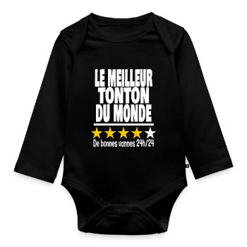 le meilleur tonton du monde - Body Bébé bio manches longues - noir - Devant