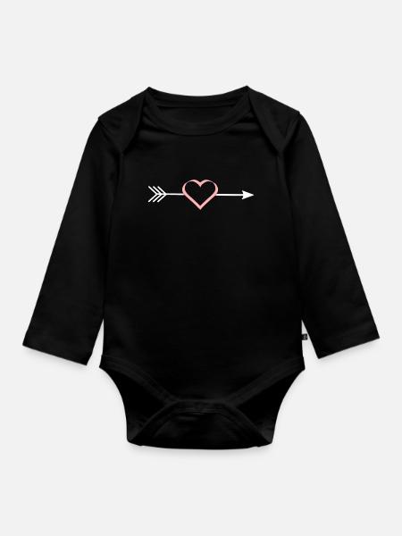 Rosa herz mit Pfeil Geschenk Valentinstag - Baby Bio-Langarm-Body - Schwarz