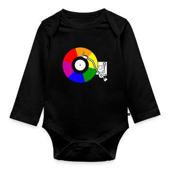 Gay Vinyl Pride Rainbow Flag Vinyl Record - Baby Bio-Langarm-Body - Schwarz - Vorne