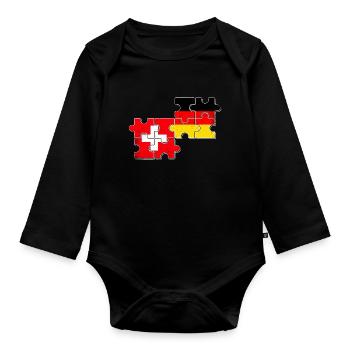 Schweiz Deutschland Flagge Schweizer Deutscher - Baby Bio-Langarm-Body - Schwarz - Vorne