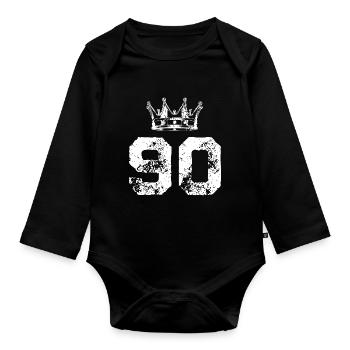 90 Number crown - Organic Longsleeve Baby Bodysuit - black - Front